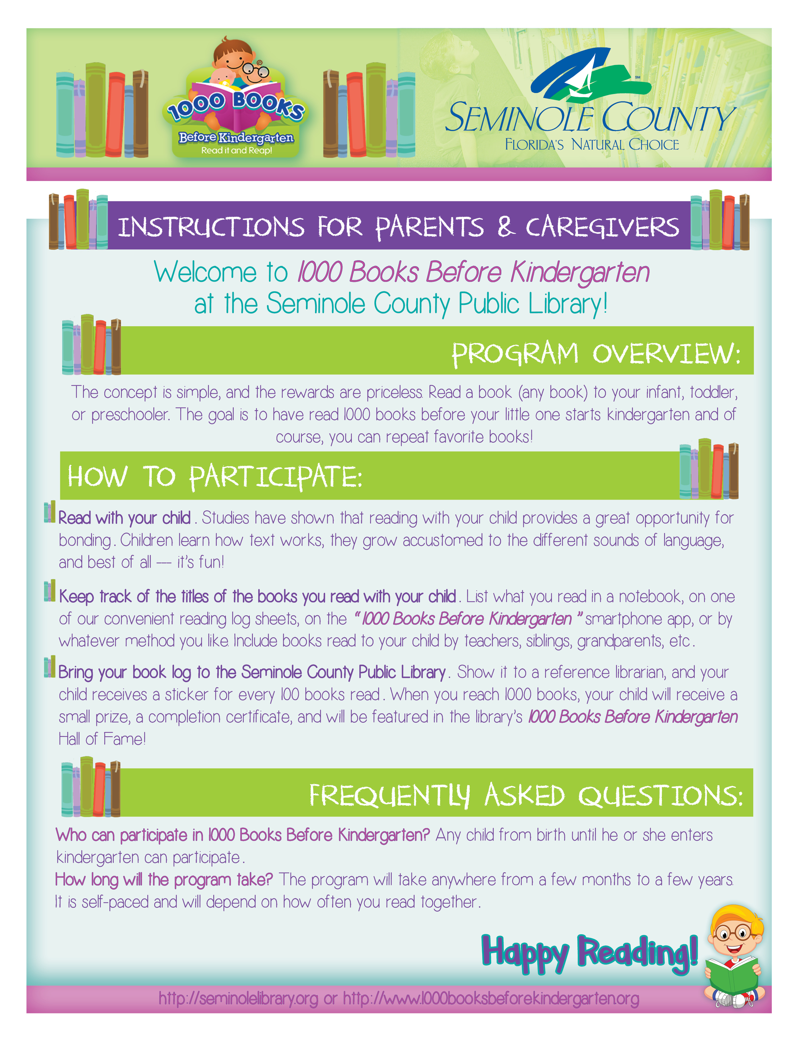 Instructions for 1000 Books Before Kindergarten Program