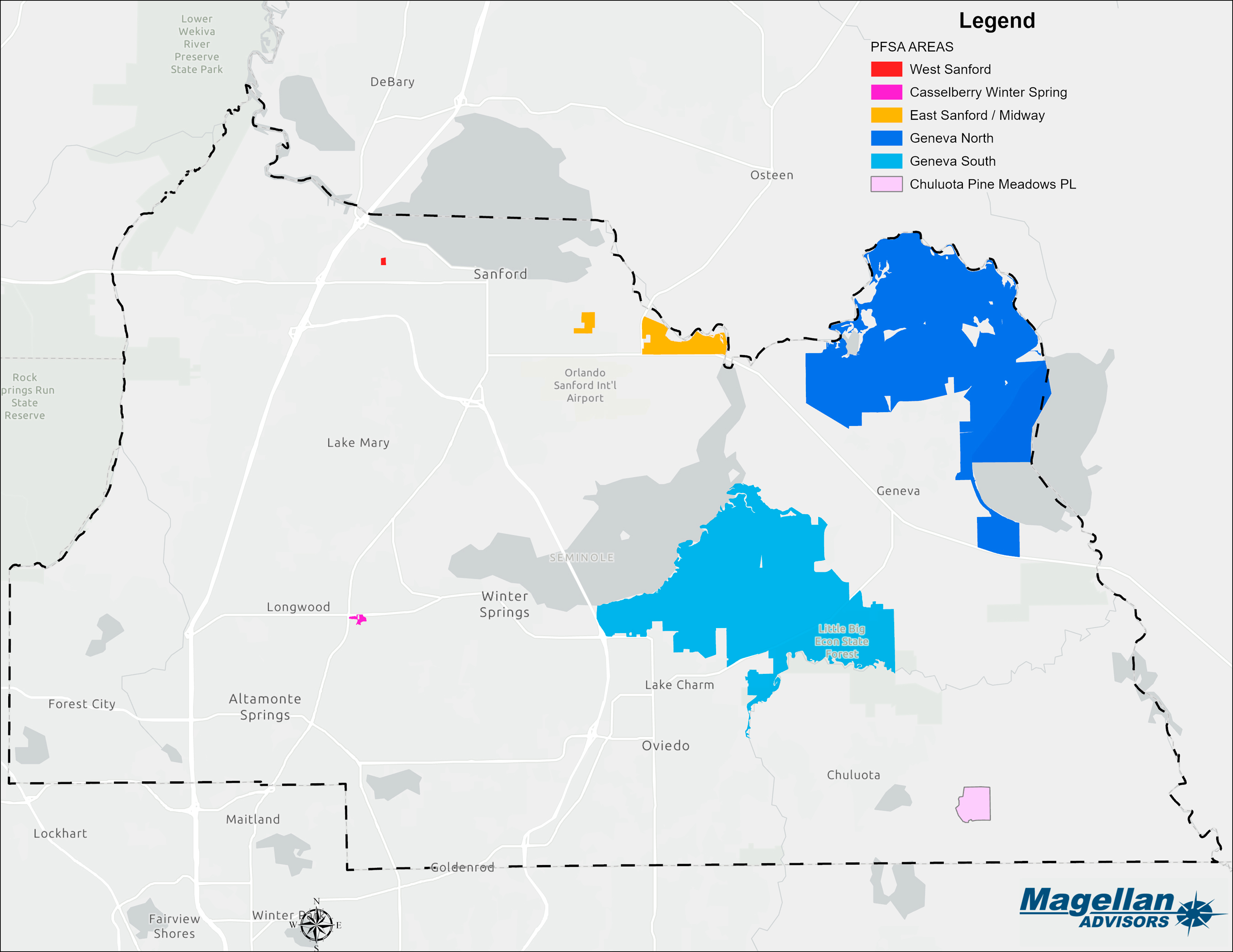 Seminole County's broadband assessment study results graph of unserved project areas