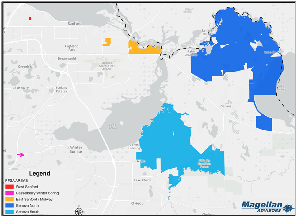 Seminole County's broadband assessment study results graph of unserved project areas