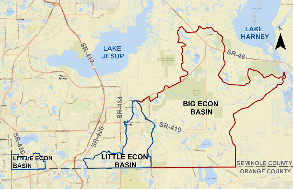 Big and Little Econlockhatchee Basin Study Map