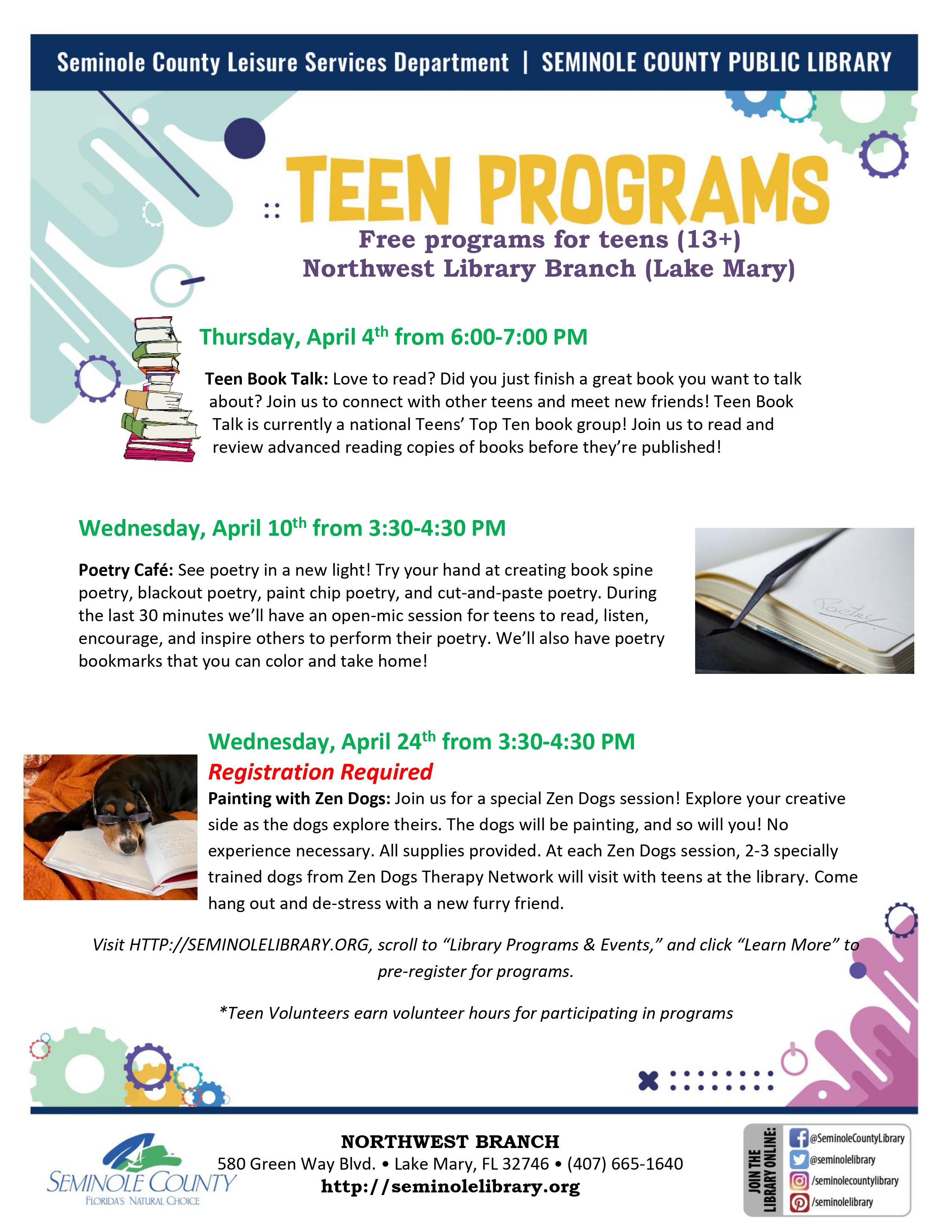 Northwest Branch Library Teen Events - April 2024