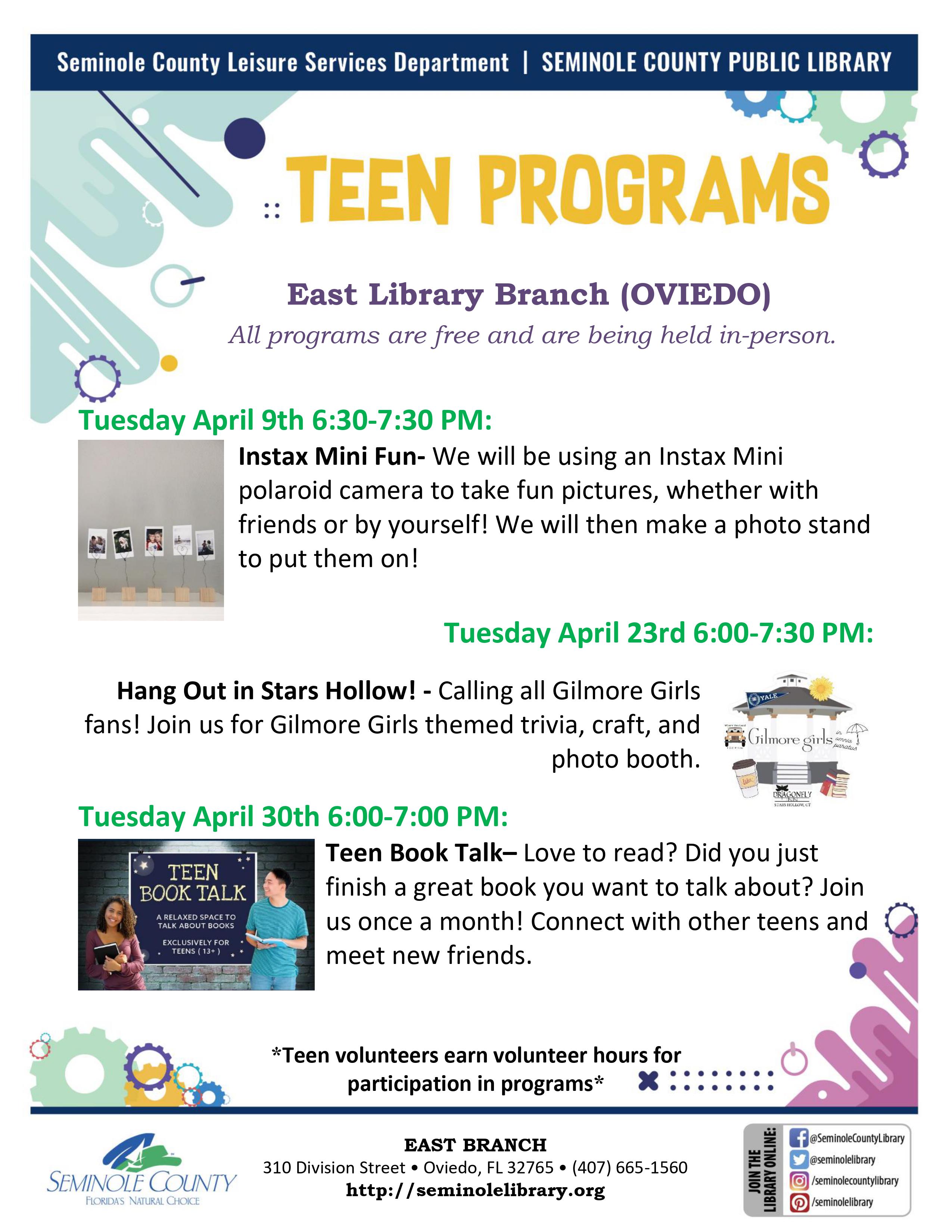 East Branch Library Teen Events - April 2024