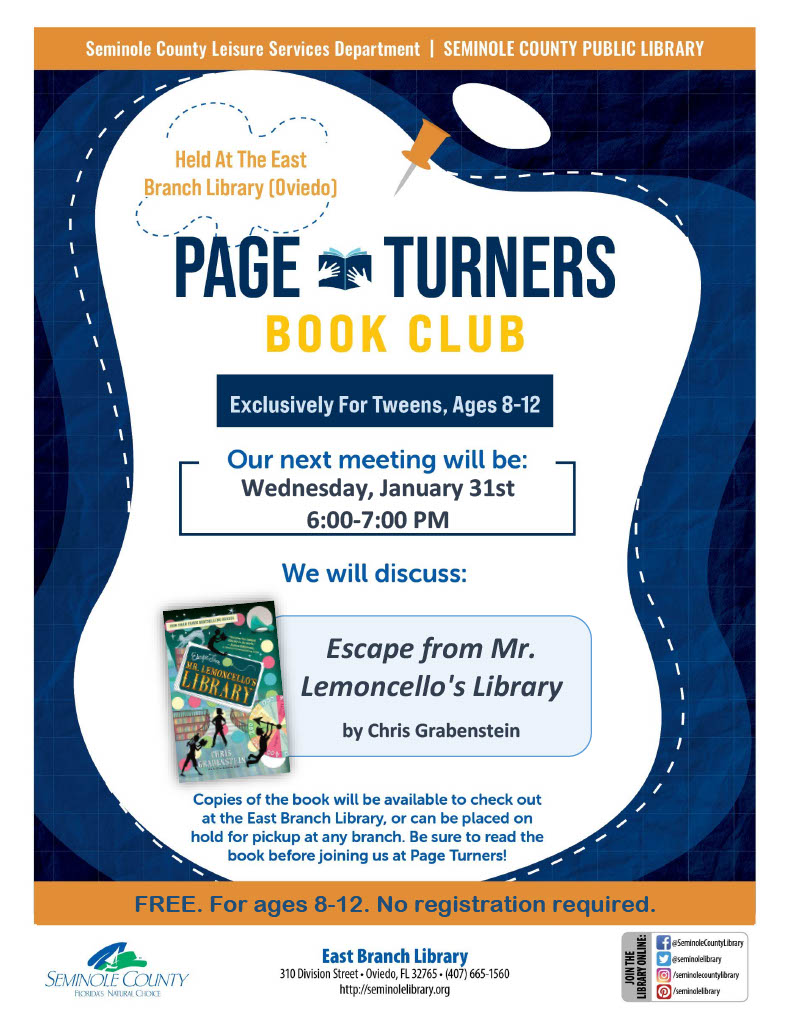 Page Turners Book Club - Mr. Lemoncello's Library - East Branch