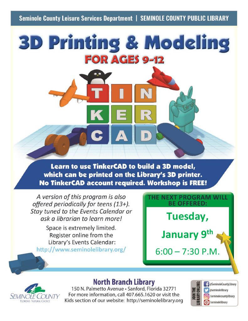 3D Printing and Modeling - North Branch Library for ages 9-12