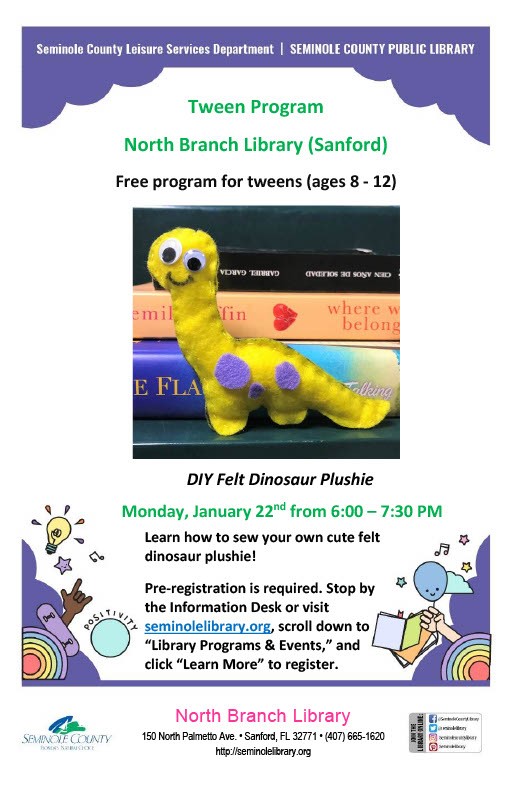 DIY Felt Dinosaur Plushie for Tweens - North Branch Library