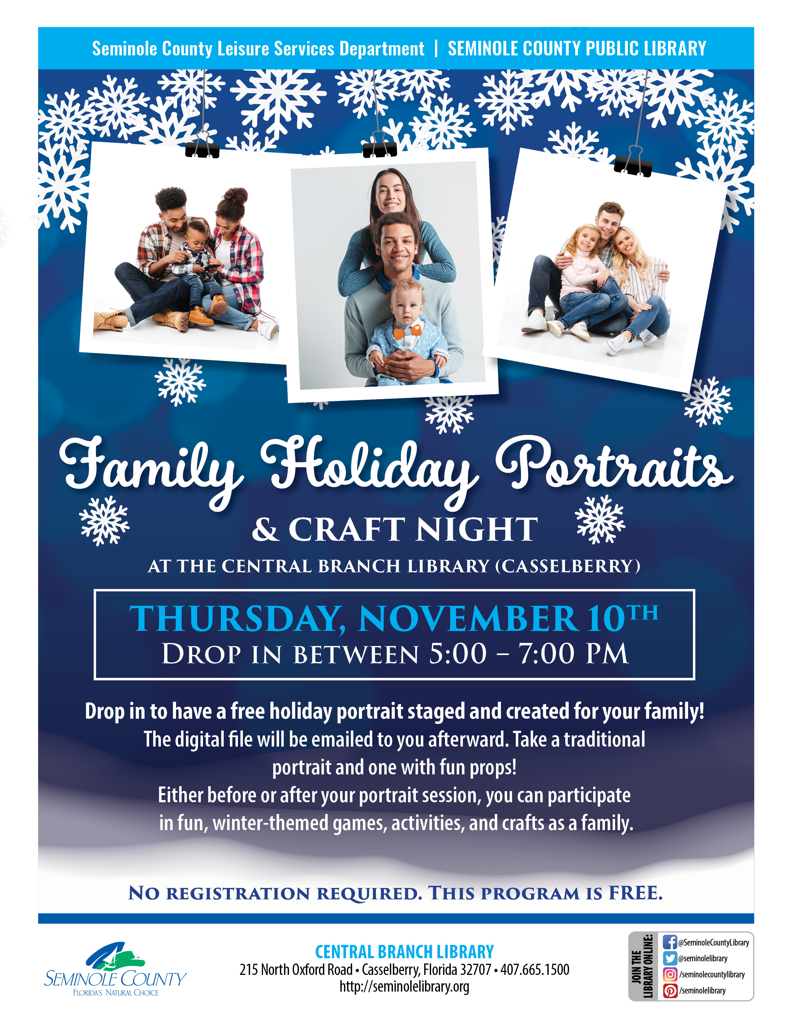 Family Holiday Portraits and Craft Night at Central Branch Library