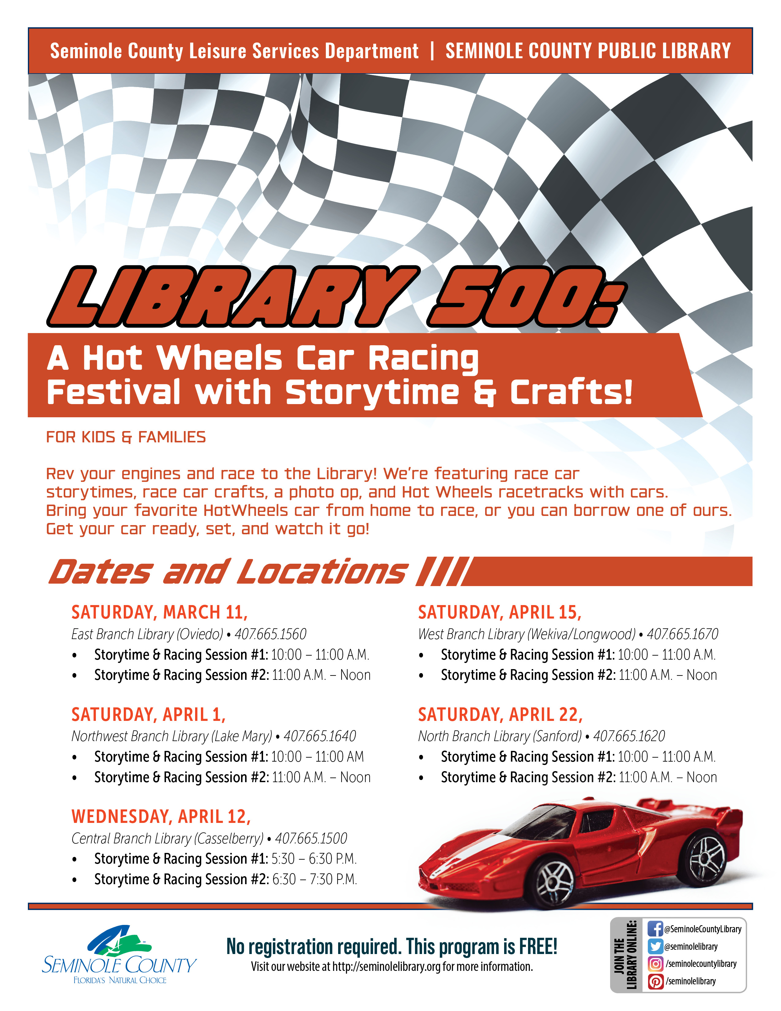 Library 500: A HotWheels Car Racing Festival with Storytime and Crafts!