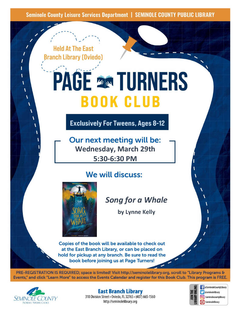 March Page Turners Book Club at East Branch Library - Song for a Whale