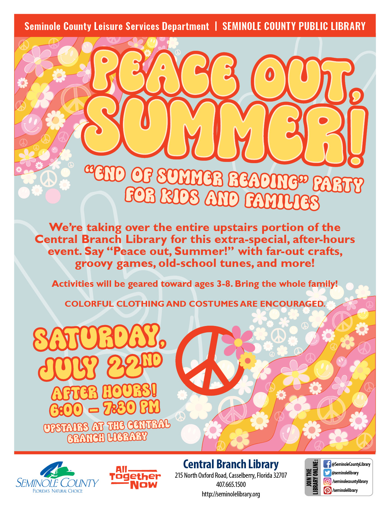Peace Out, Summer! End of Summer Party at the Central Branch Library