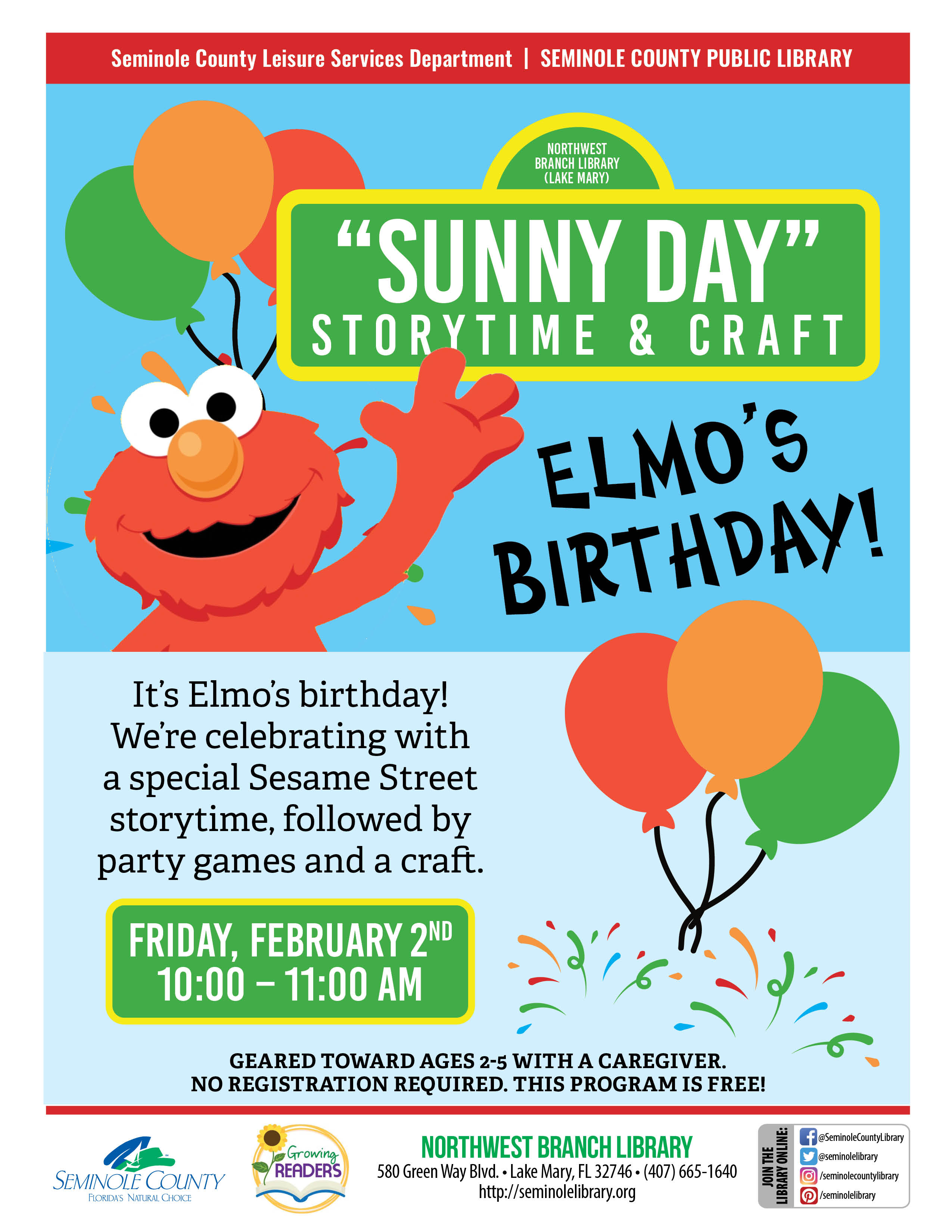 Sunny Day Storytime - Elmo's Birthday - Northwest Branch Library