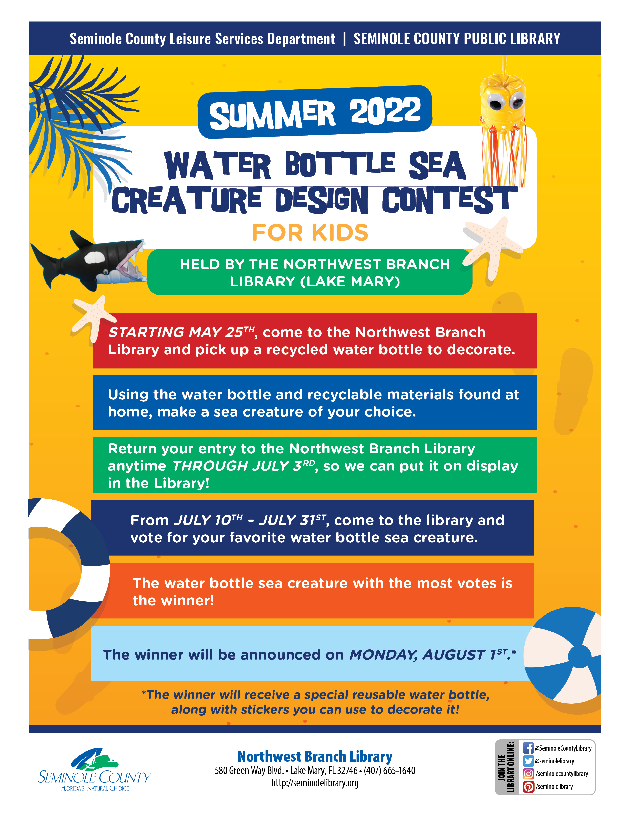 Water Bottle Sea Creature Design Contest - Northwest Branch Library