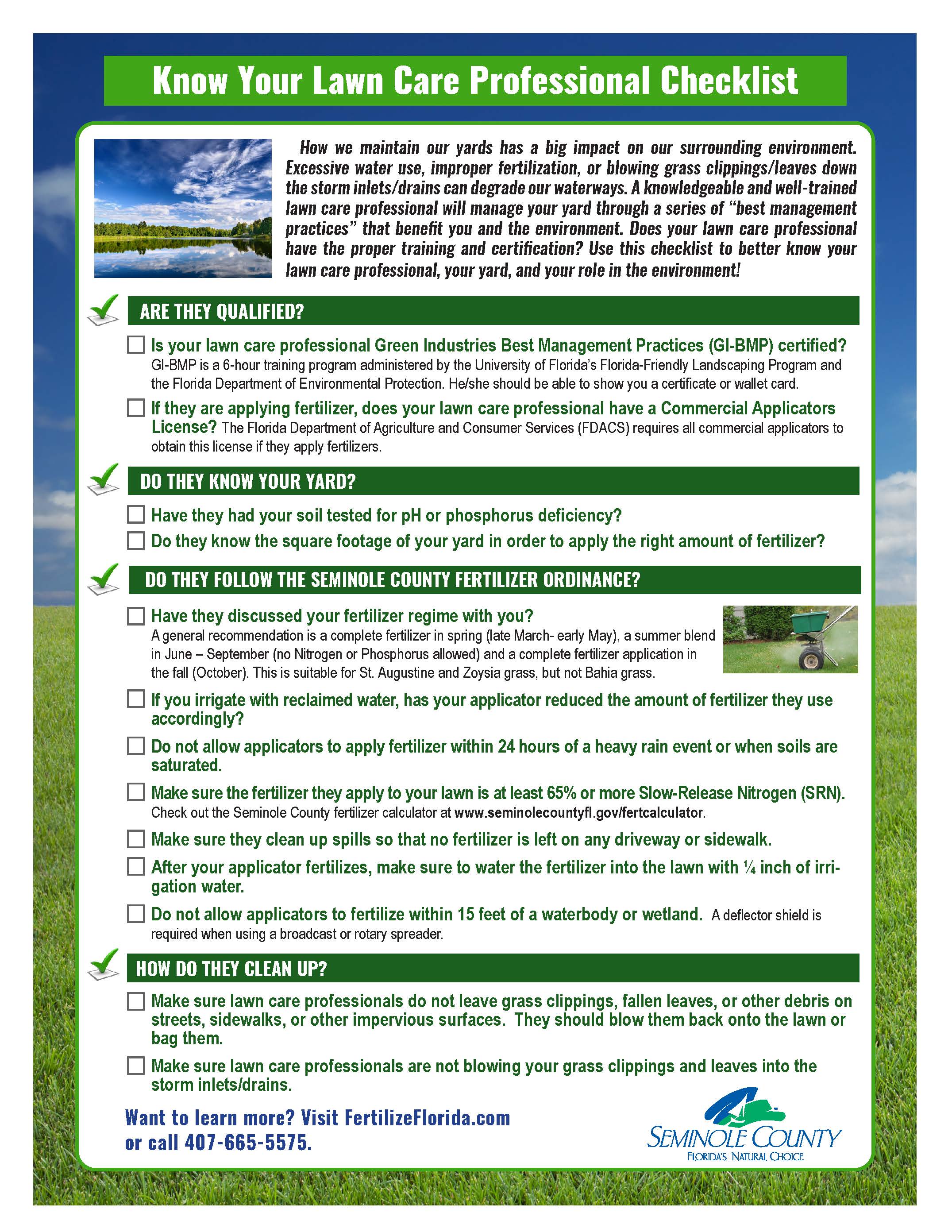 Homeowners - Know your Lawn Care Professional Checklist