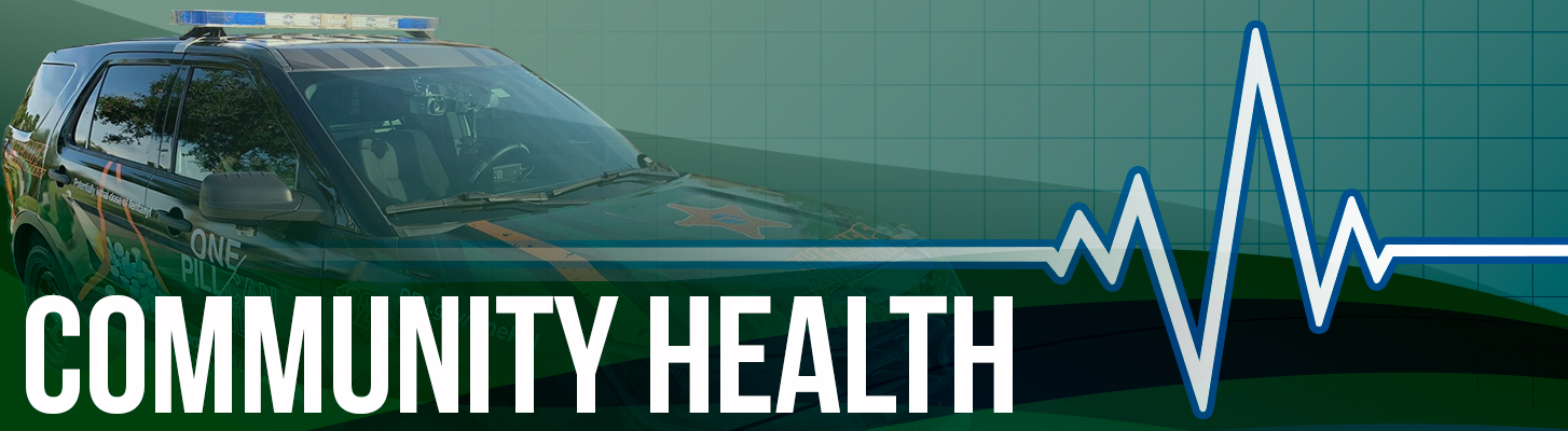 Community Health banner image showing a One Pill Can Kill vehicle wrapped police SUV